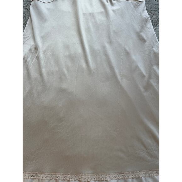 Vintage Satin Slip Dress Beige Lace Trim Adjustable Straps Size M - Picture 7 of 8
